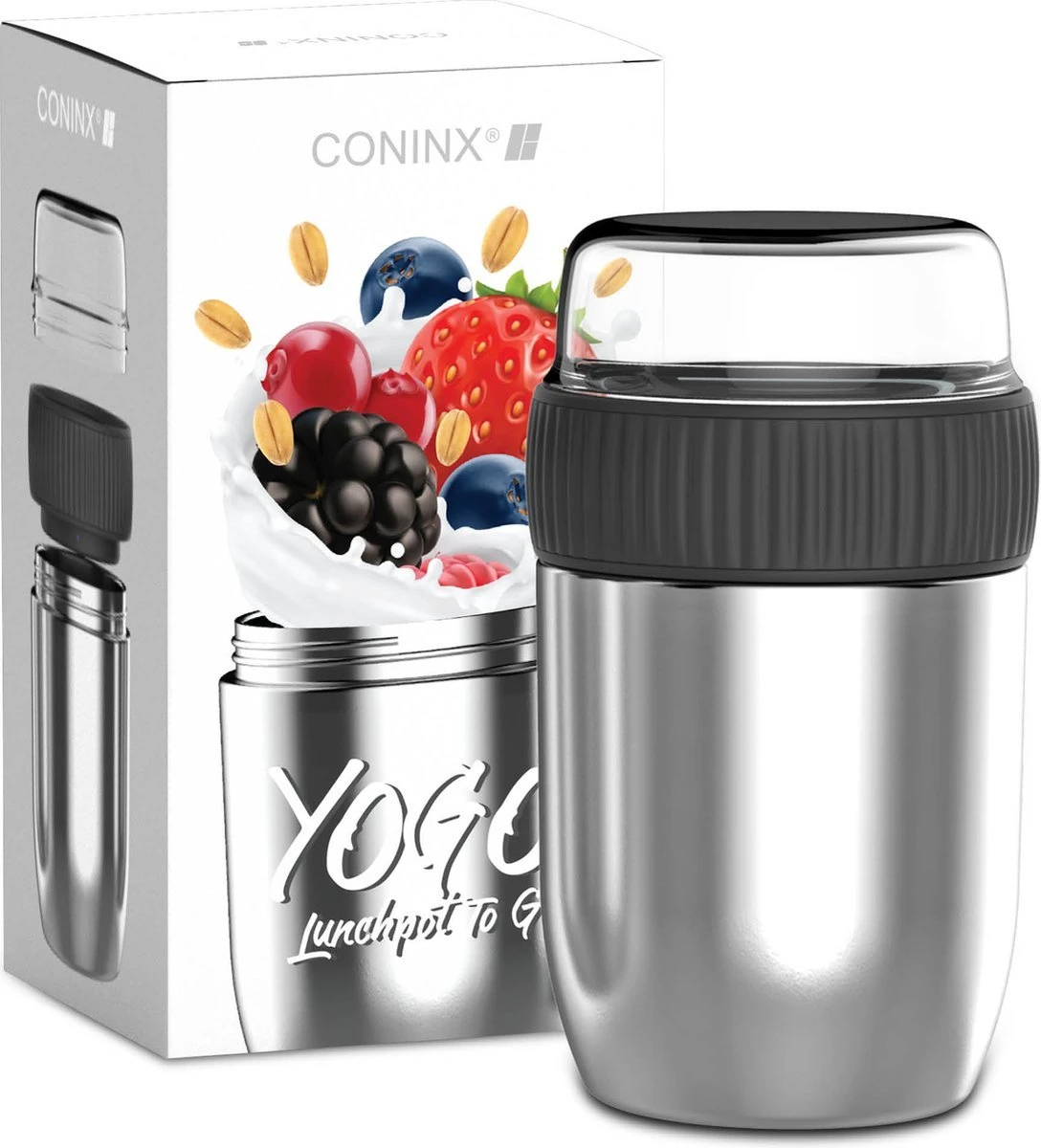 Coninx Thermos Lunchbox - Muesli Beker To Go - Isoleer Lunchpot - Yoghurtbeker To Go - Mueslibeker 840ml (600ml+240ml) - RVS - Afbeelding 10