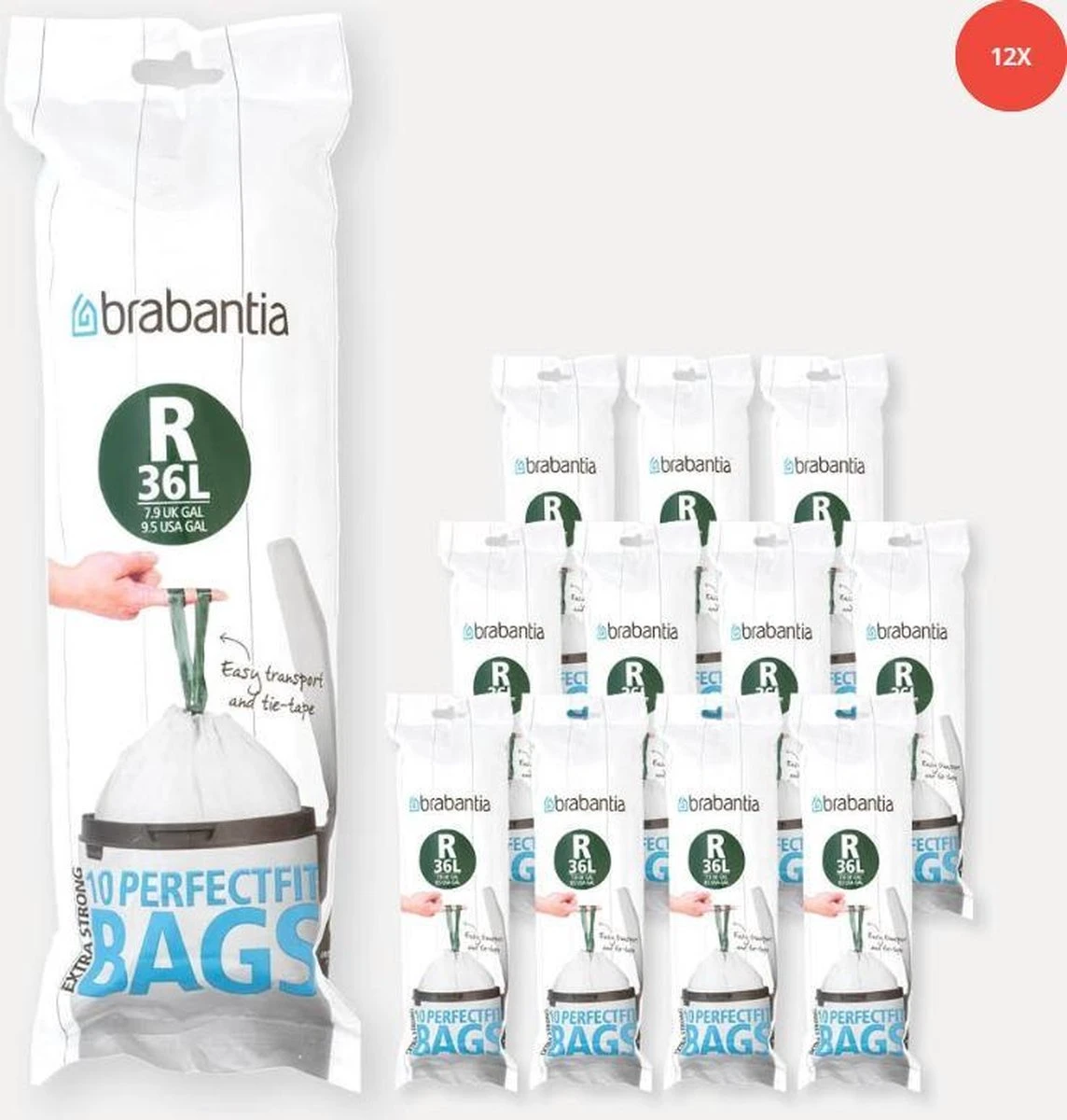 Brabantia PerfectFit Vuilniszakken - 36 L - Code R - 12 Rollen X 10 Stuks - Afbeelding 2