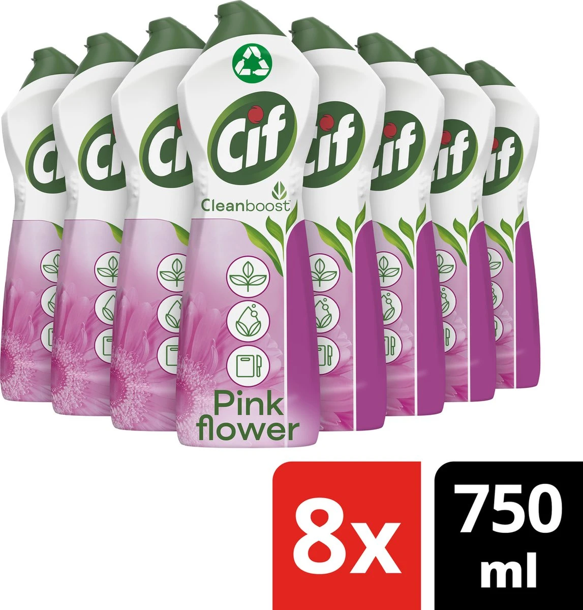 Cif CleanBoost Cream Pink Schuurmiddel - 8 X 750 Ml - Voordeelverpakking - Afbeelding 2