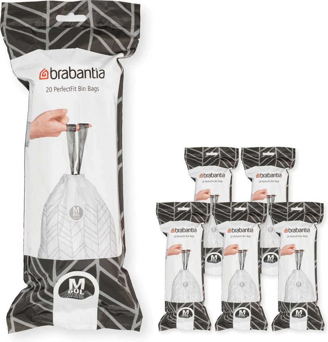 Brabantia PerfectFit Vuilniszakken - 60 L - Code M - 6 Rollen X 20 Stuks