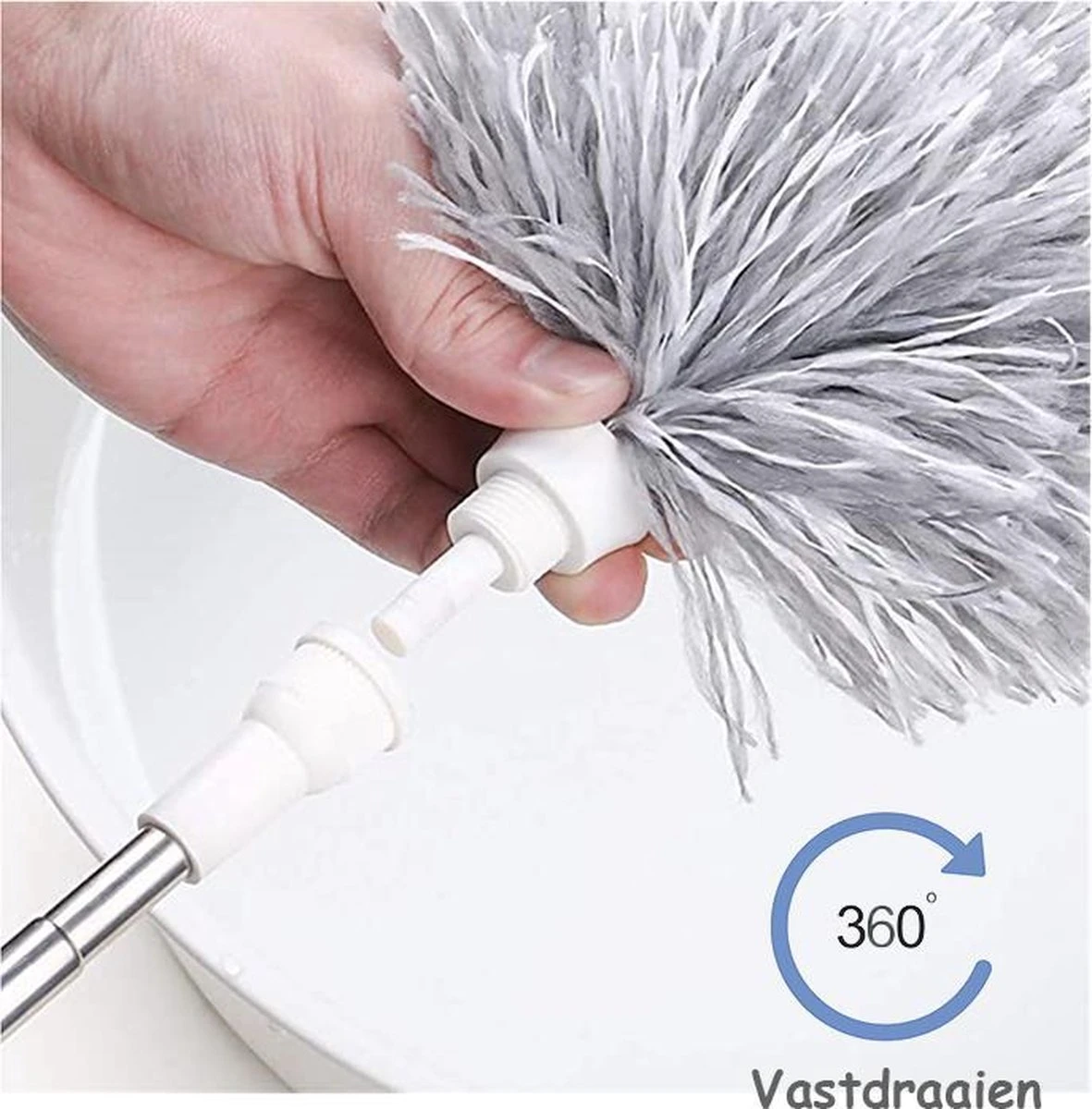 Fain® Plumeau Met Telescoopsteel – Grijs – 80 Tot 280 Cm - Uitschuifbaar – Wasbaar - Flexibel 360° Draaibaar – Duster - Microvezel Ragebol - Afbeelding 10