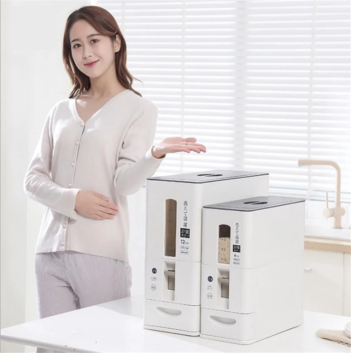 Merkloos TDR-Japans Rijst/Granen Container/Dispenser/ Opbergdoos - 6KG Inhoud - Wit - Afbeelding 11