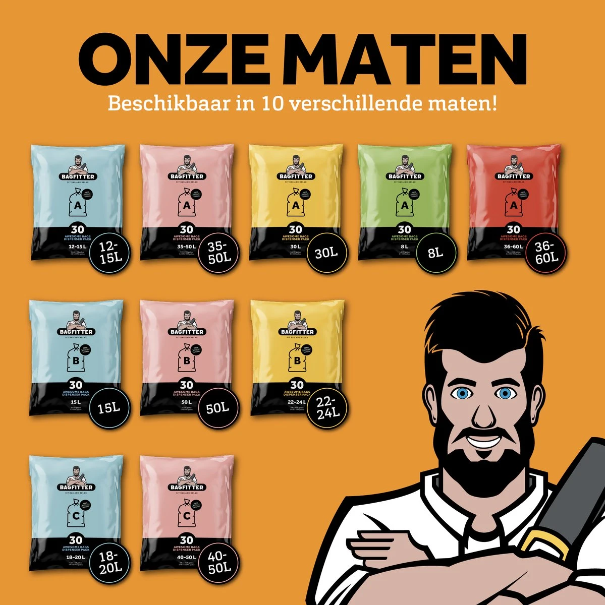 BagFitter Blauw A 12L Tot 15L Vuilniszak Met Trekband Van 100% Gerecycled Plastic - 54,5cm X 45cm - 30 Stuks - 12-15 Liter - Vuilniszakken - Afvalzakken - Prullenbakzakken Geschikt Voor O.a. Homra Stephs, Blinq En Nexo - Afbeelding 8