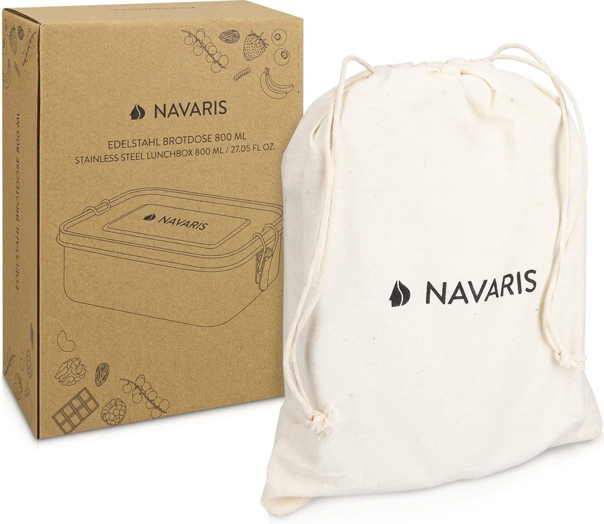 Navaris RVS Broodtrommel Met Verdeler - Meal Prep Bakje - Vershouddoos - Lunchbox - 17 X 13 X 6 Cm - Inhoud 0,8 Liter - Vaatwasbestendig - Afbeelding 8