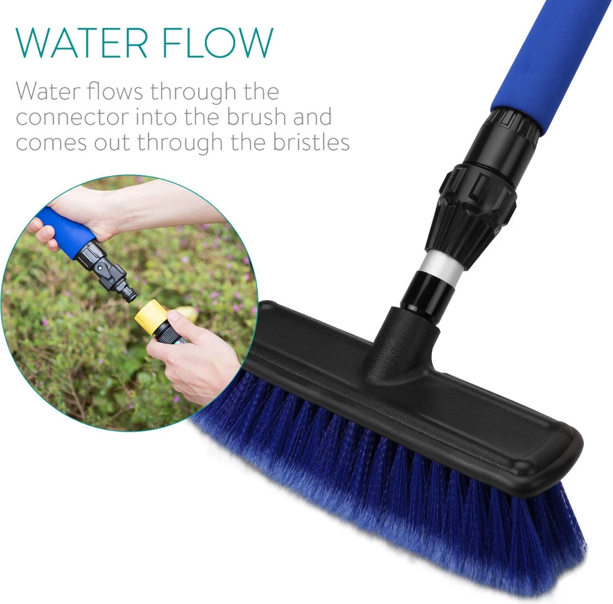 Navaris Telescopische Autowasborstel - Watergevoerde Wasborstel Voor Auto's En Ramen Met Uitschuifbare Lange Handgreep En Zachte Haren - Blauw - Afbeelding 5