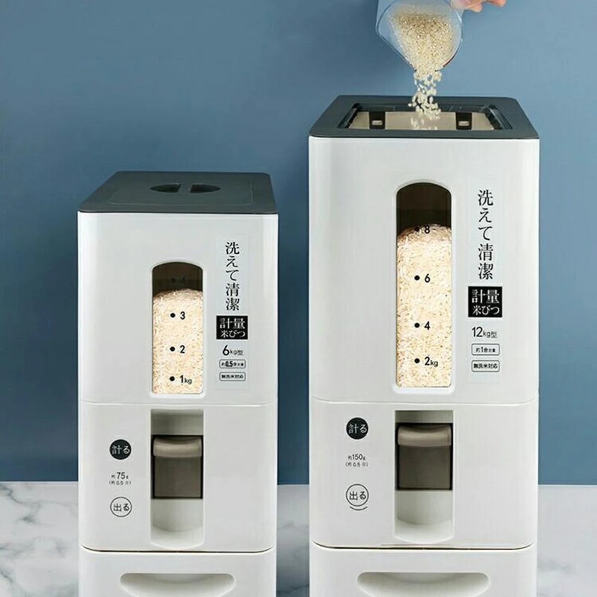 Merkloos TDR-Japans Rijst/Granen Container/Dispenser/ Opbergdoos - 6KG Inhoud - Wit - Afbeelding 6