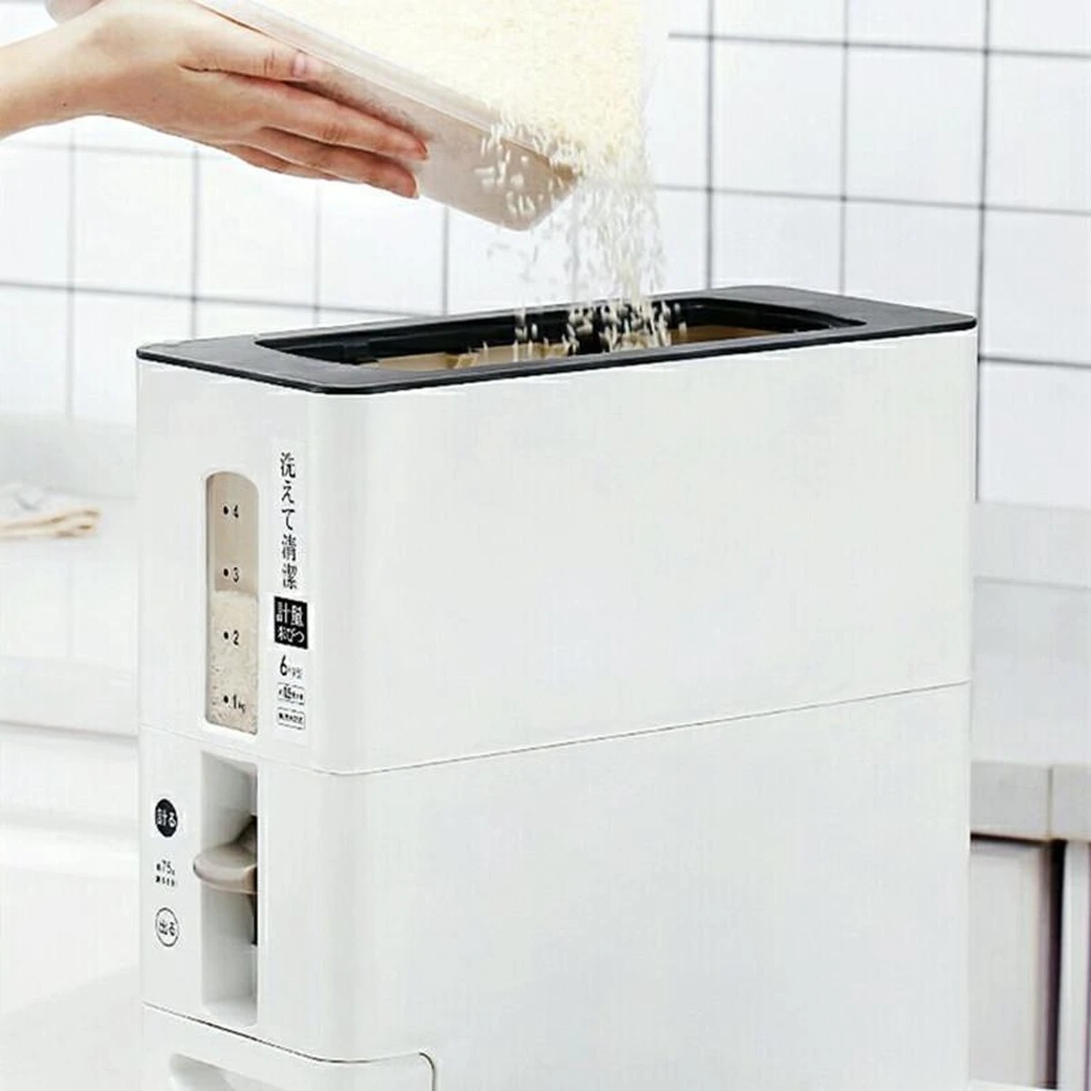 Merkloos TDR-Japans Rijst/Granen Container/Dispenser/ Opbergdoos - 6KG Inhoud - Wit - Afbeelding 8