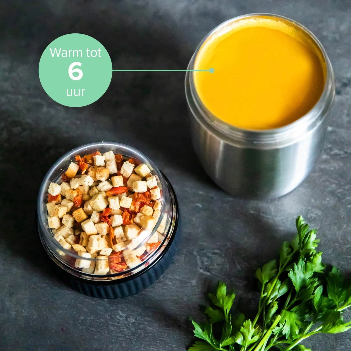 Coninx Thermos Lunchbox - Muesli Beker To Go - Isoleer Lunchpot - Yoghurtbeker To Go - Mueslibeker 840ml (600ml+240ml) - RVS - Afbeelding 5