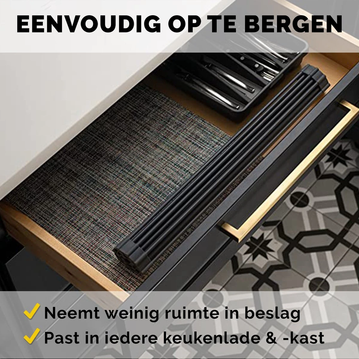 Kitch&Life Afdruiprek Oprolbaar - Mat Zwart - Pannenonderzetter - Afdruipmat - Keukenrek 3-in-1 - Afbeelding 8