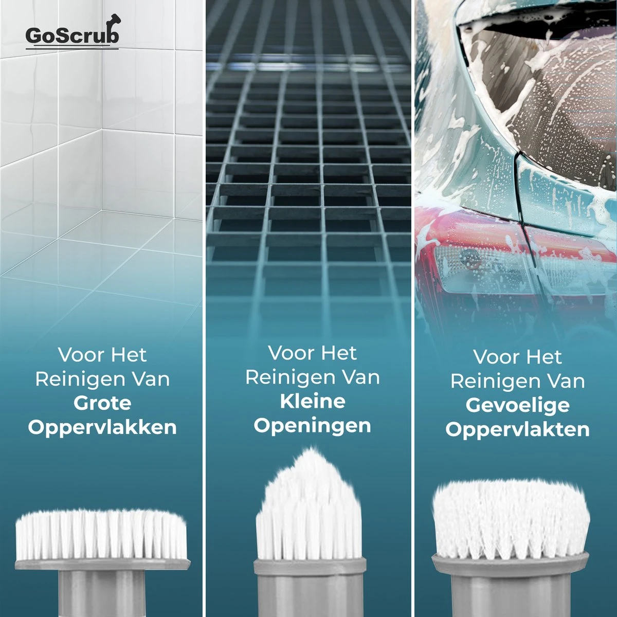 GoScrub® Elektrische Schoonmaakborstel – Elektrische Schrobber - Schrobborstel – Voor Badkamer Of Keuken – Schrobber Met Steel – Luiwagen – Polijstmachine - Poetsmachine Met 10 Opzetstukken - Afbeelding 7