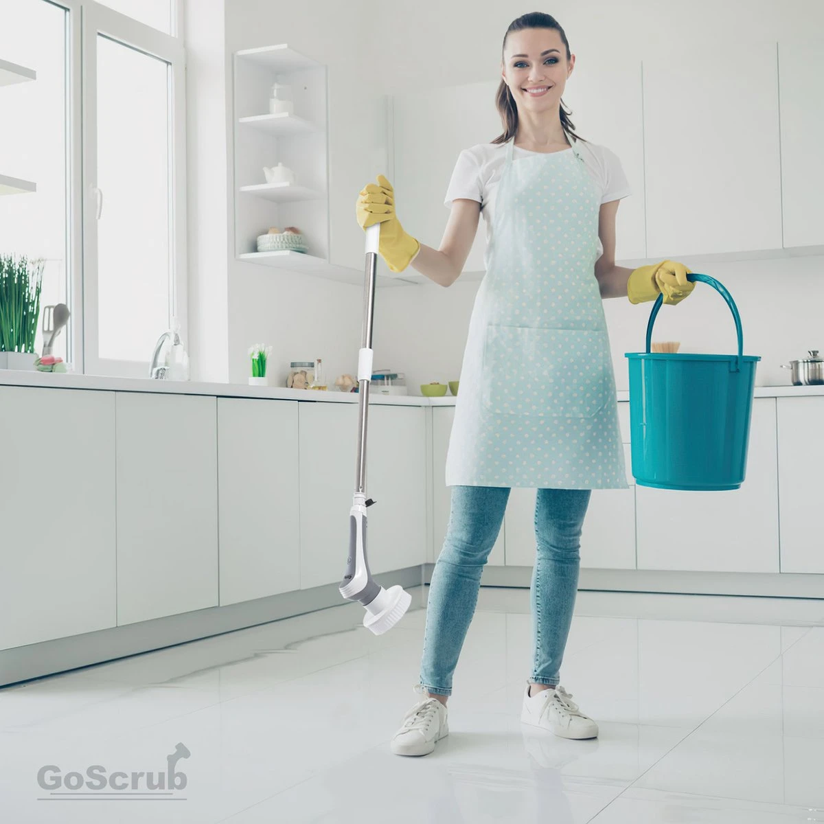 GoScrub® Elektrische Schoonmaakborstel – Elektrische Schrobber - Schrobborstel – Voor Badkamer Of Keuken – Schrobber Met Steel – Luiwagen – Polijstmachine - Poetsmachine Met 10 Opzetstukken - Afbeelding 10