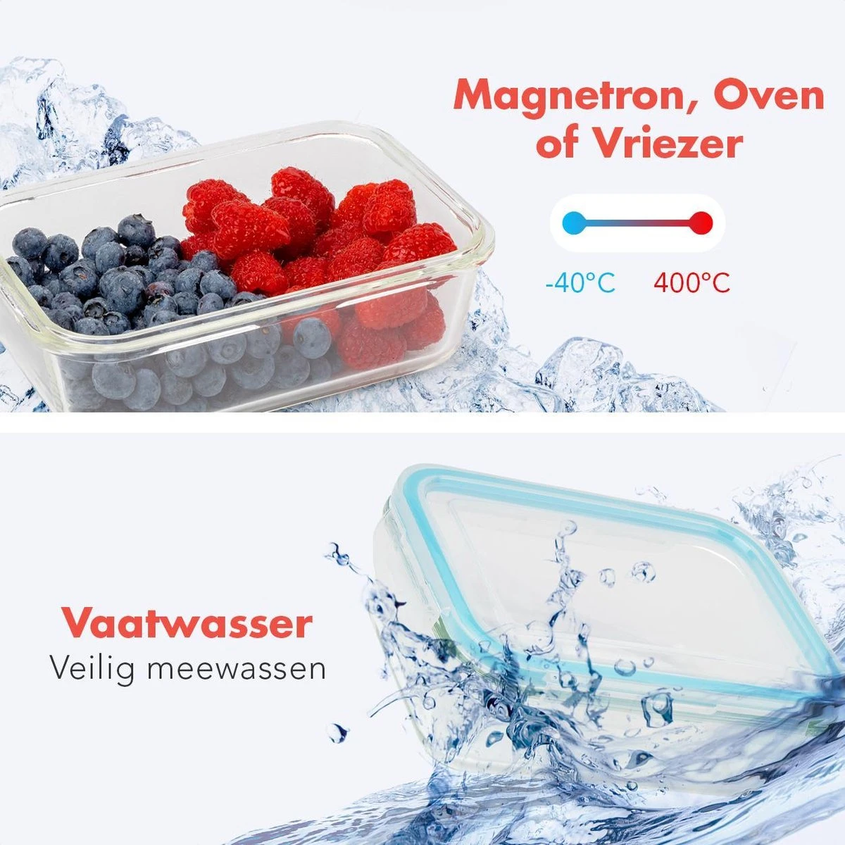 KitchenBrothers Meal Prep Bakjes - Set - Luchtdicht - BPA Vrij - Glas - 9 Stuks - Afbeelding 3