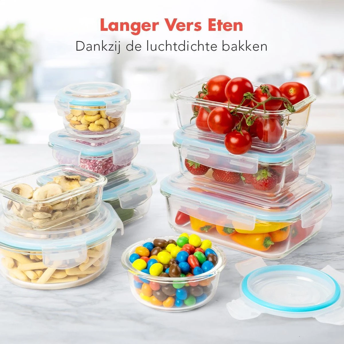 KitchenBrothers Meal Prep Bakjes - Set - Luchtdicht - BPA Vrij - Glas - 9 Stuks - Afbeelding 7