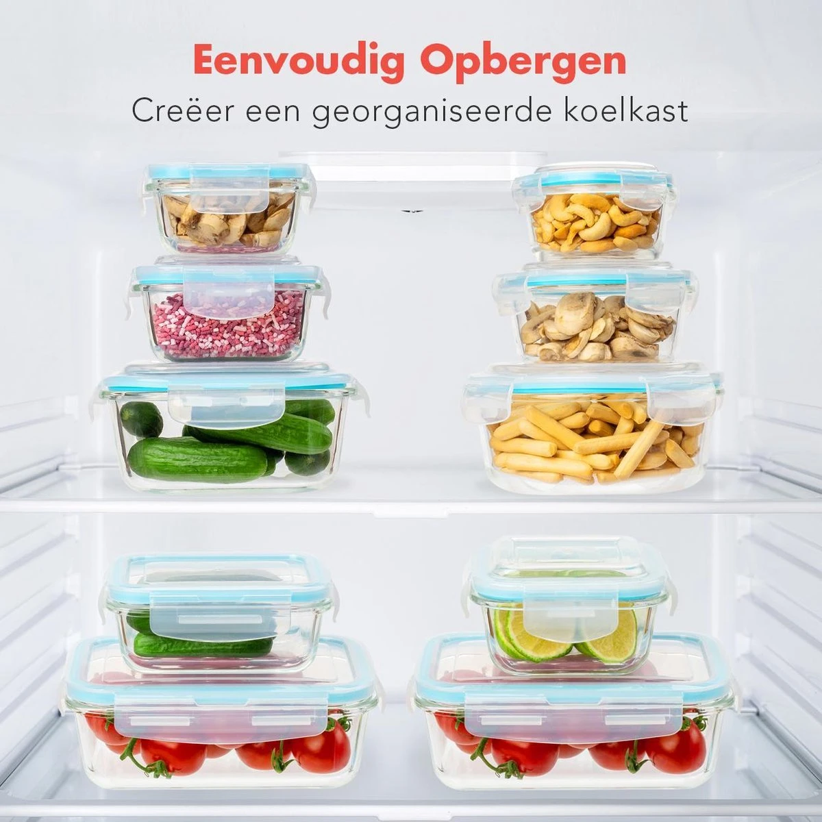 KitchenBrothers Meal Prep Bakjes - Set - Luchtdicht - BPA Vrij - Glas - 9 Stuks - Afbeelding 10