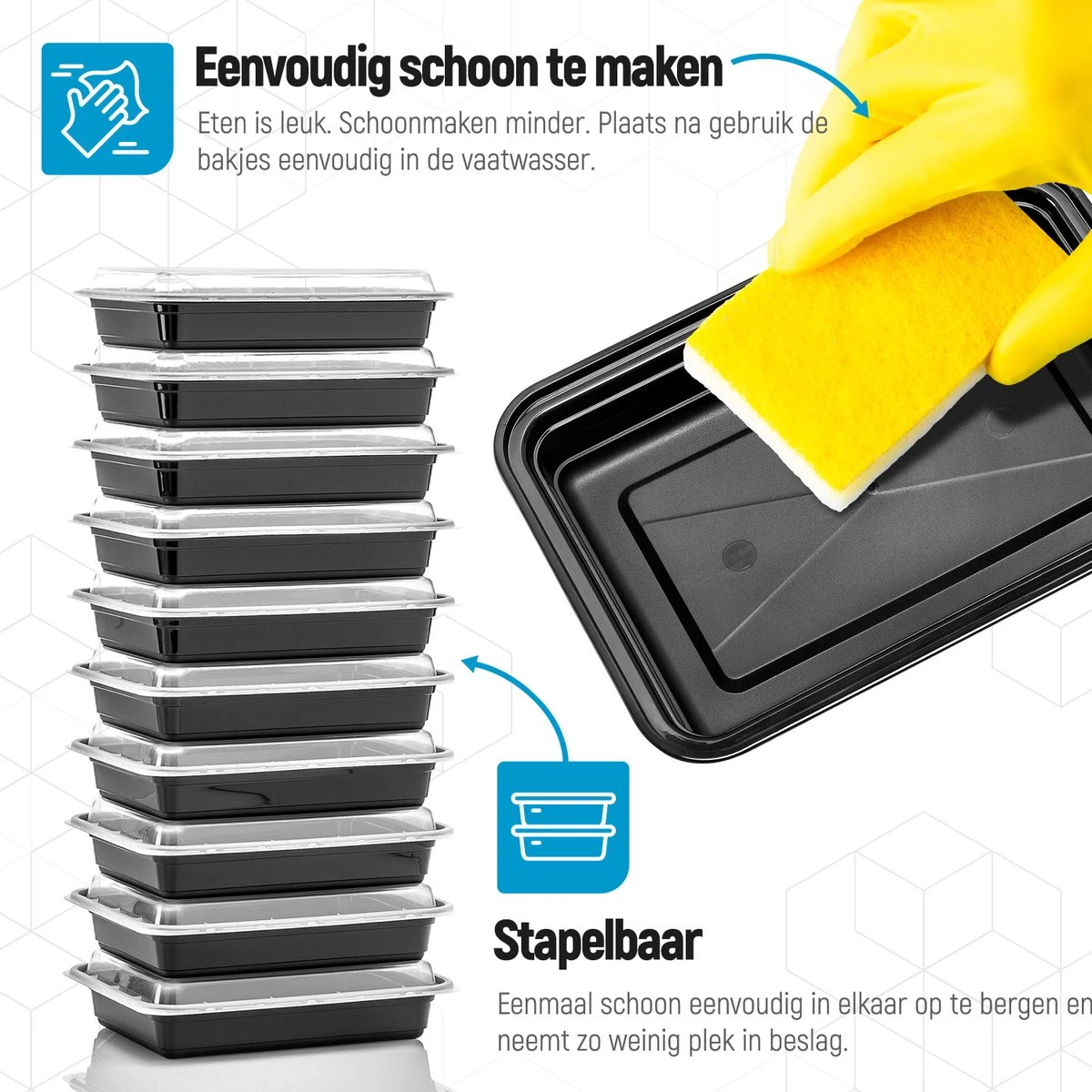 Meal Prep Bakjes - 20 Stuks - 1 Compartiment - Lunchbox - Diepvriesbakjes - Vershoudbakjes - Plastic Bakjes Met Deksel - Magnetron Bakjes Met Deksel - Meal Prep - Vershouddoos - 1L - BPA Vrij - Fitcrafters - Afbeelding 3