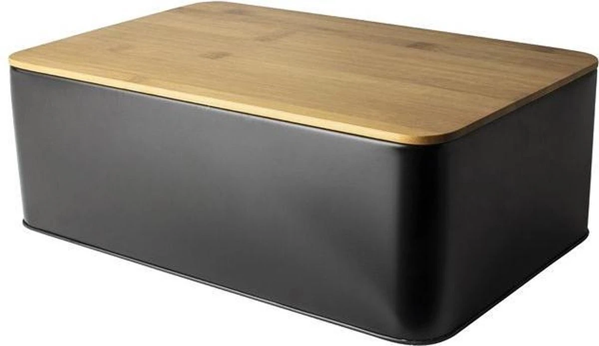Gusta Brooddoostrommel - Metaal - 32x21x13cmMat - Zwart /Bamboe