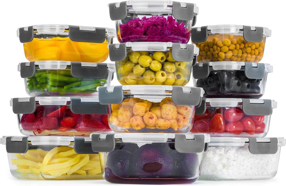 Vershoudbakjes - Meal Prep Bakjes - Diepvriesbakjes - Vershouddoos - Vershoudbakjes Set - Glas - 12 Stuks - BPA Vrij - Stosh
