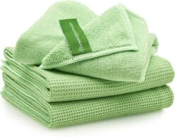 Geweldigschoon Groene Microvezel Raamdoekenset Bestaande Uit 1 Schoonmaakdoek + 2 Droogdoeken (raamdoeken, Raamset)