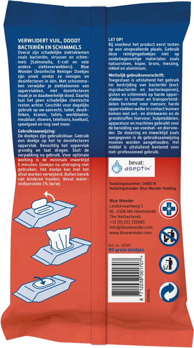 BLUE WONDER XL Desinfectie Reiniger Doekjes - Afbeelding 2