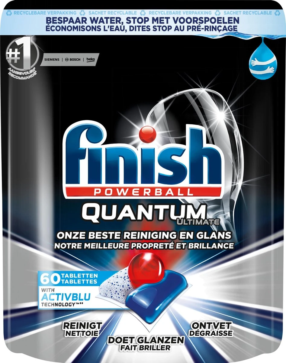 Finish Quantum Ultimate Active Blue Regular Vaatwastabletten - 60 Tabs